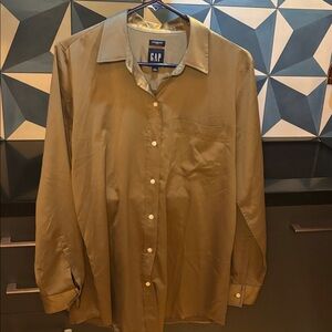 GAP Khaki Button-Up Satin Shirt